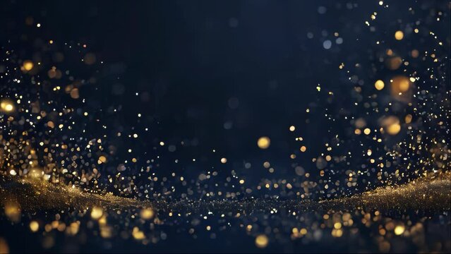 luxurious beautiful dark navy blue and gold orange bokeh light effect background of abstract glitter lights. de focused, blurred. Ideal Christmas, new year, holiday background