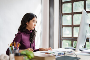 Startup Architect creative designer working with new project ideas color palette at office..