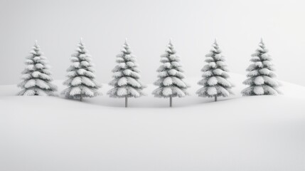 Fototapeta premium Tall evergreen trees coated in thick snow, standing proudly in a wide, open snowy terrain, reflecting the serene silence of winter, focus cover all object, deep dept of field