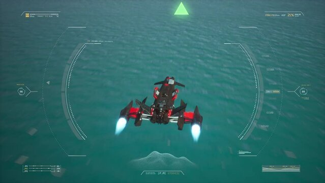 3d fake Video Game. Flying racing through checkpoints with HUD