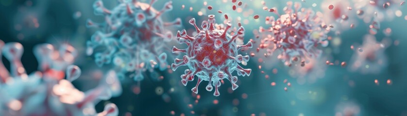 A microscopic close-up of a virus particle under attack by antiviral medication, showcasing the development of treatments for viral diseases