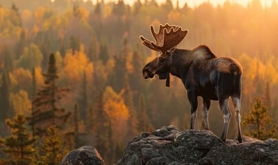 Top view of a moose standing on a rocky outcrop