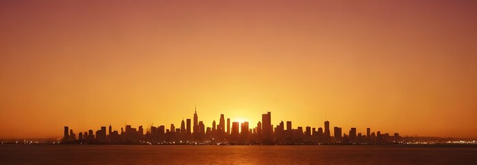 Naklejka premium Skyline. Pink, yellow and orange, template empty space. Color gradient rough abstract background shine bright light and glow template empty space , grainy noise 