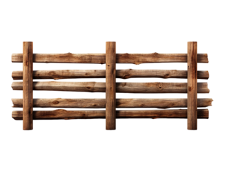 Wooden farm fence isolated on transparent background