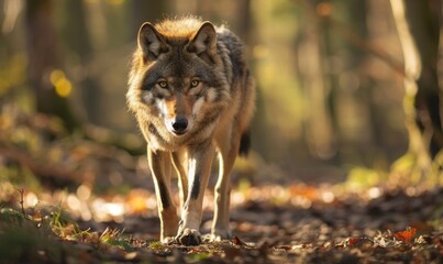 Obraz premium Wolf prowling through the forest