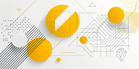 Fototapeta premium Abstract banner with a modern design incorporating geometric shapes and lines in yellow and white.