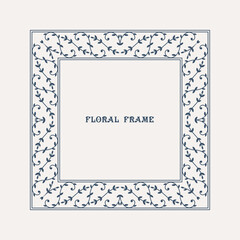 Retro square frame with traditional floral ornament. Filigree geometric design elements and ornamental page decoration