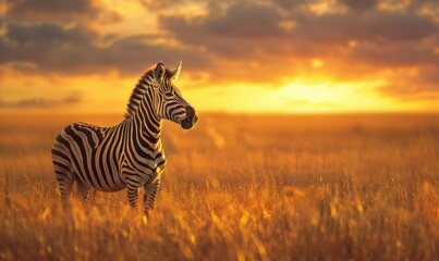 Obraz premium Zebra silhouetted against the setting sun