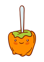 Caramel apple kawaii character. Delicious cute autumn healthy sweets.