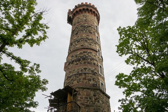 Old Cvilin lookout tower in Krnov, Czech Republic, bottom view