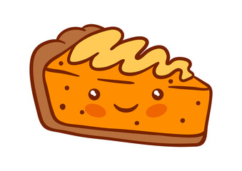 Pumpkin pie kawaii character. Delicious cute autumn baked goods.