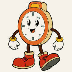 hand drawing cute retro cartoon clock with boo