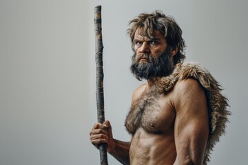 caveman, primitive man with spear stick