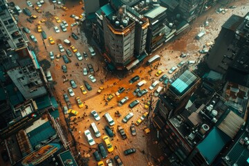 Obraz premium Flooding in a modern city, aerial view from above