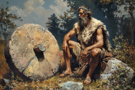 Prehistoric caveman invents a wheel