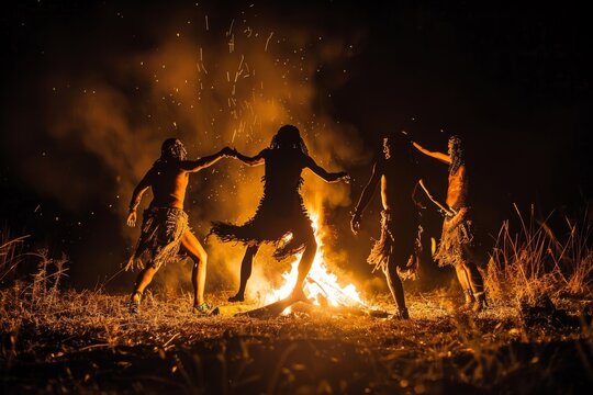 primitive people dance around the fire