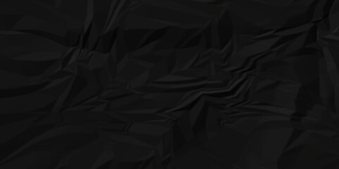 Dark black wrinkly backdrop paper background. panorama craft wrinkly paper texture background, crumpled pattern texture. 