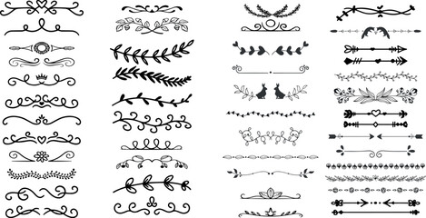 Line dividers. Decorative swirl text separators, vintage divider. Victorian flourishes line calligraphic swirly filigree decoration editable stroke vector set	