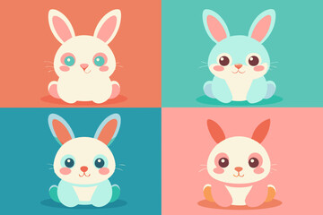 A set of four cute rabbit icon vector art illustration