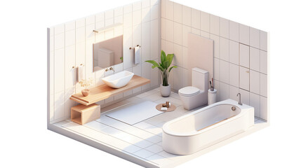 Modern home bathroom interior isometric 3d render