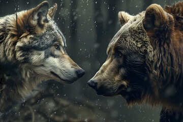 Wolf and bear, eye to eye