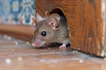 little mouse sniffed a hole in the plinth