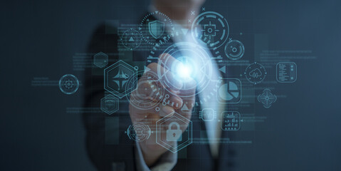 cybersecurity for business managed the document privacy to protection online data by lock icon virtual screen technology.protecting personal data on laptops interfaces prevent mail from scammer hacker