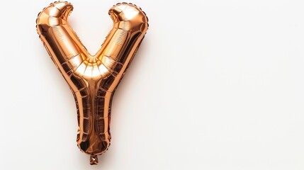Bronze Foil Balloon Shaped Like The Letter Y, Isolated On A White Background, Perfect For A Celebratory Birthday Greeting Card Or Anniversary