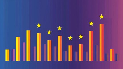 A colorful bar chart with stars on top and bottom