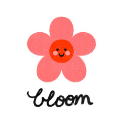 cute cartoonish trendy blooming flower smiling happy face character design quote inspirational illustration positivity good vibes poster minimalist picture book children's book white background
