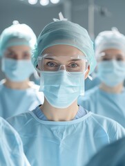 Medical team performing a complex procedure, realistic, welllit operating room