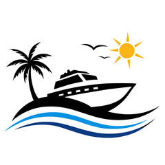 Boat Travel Beach Holiday Logo Vector Perfect Coastal Adventure Design