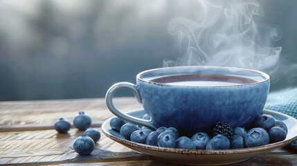 Fototapeta premium cup of tea WITH BLUBERRIES