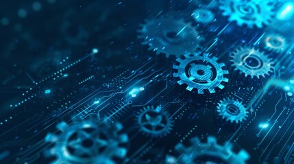 A blue background with many gears on it