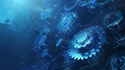 A blue background with many gears on it