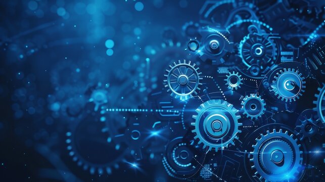 A blue background with many gears on it