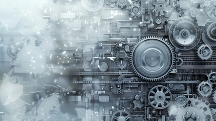 Obraz premium A black and white image of gears and other mechanical parts