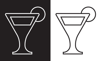 Cocktail drink glass icon isolated on black and white background. EPS 10