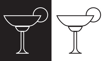 Cocktail drink glass icon isolated on black and white background. EPS 10
