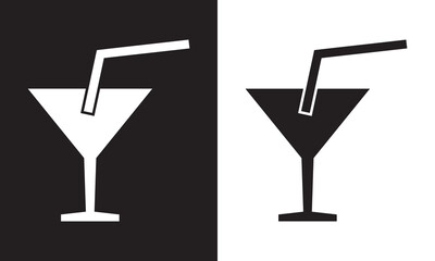Cocktail drink glass icon isolated on black and white background. EPS 10