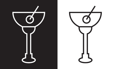 Cocktail drink glass icon isolated on black and white background. EPS 10