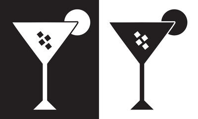 Cocktail drink glass icon isolated on black and white background. EPS 10