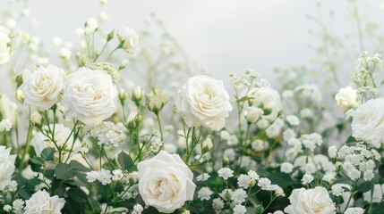 Obraz premium White roses flowers isolated on white background design element wallpaper background