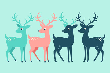 A set of four cute deer vector art illustration