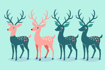 A set of four cute deer vector art illustration