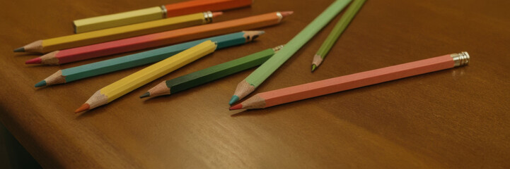 Obraz premium stack of freshly sharpened pencils, colorful erasers, and rulers neatly arranged on a wooden desk.