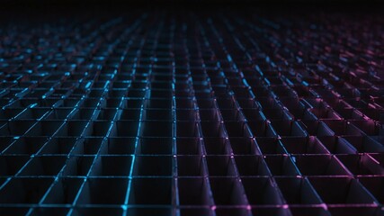 Abstract grid pattern with glowing blue and purple lines on dark background in futuristic design