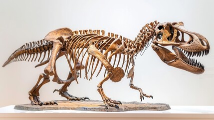 The skeleton of a Tyrannosaurus Rex dinosaur, one of the largest meat-eating dinosaurs that ever lived.