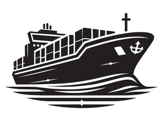 Fototapeta premium Cargo ship with containers vector illustration isolated on a white background