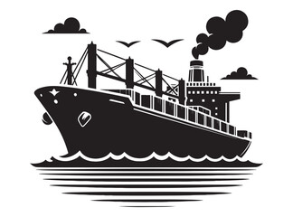 Obraz premium Cargo ship with containers vector illustration isolated on a white background